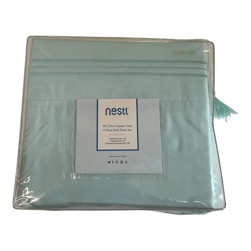 Nestl Premier 1800 Series Deep Pocket Bed 4 Piece Sheet Set Aqua RV Queen